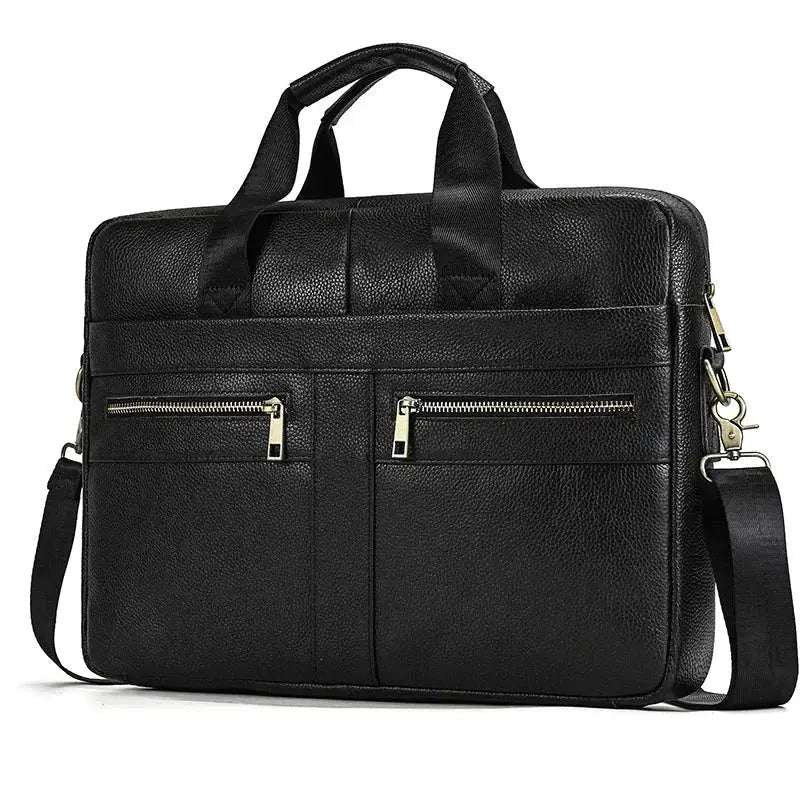 Men’s Leather Briefcase – 14 Inch Business Document Bag - Black