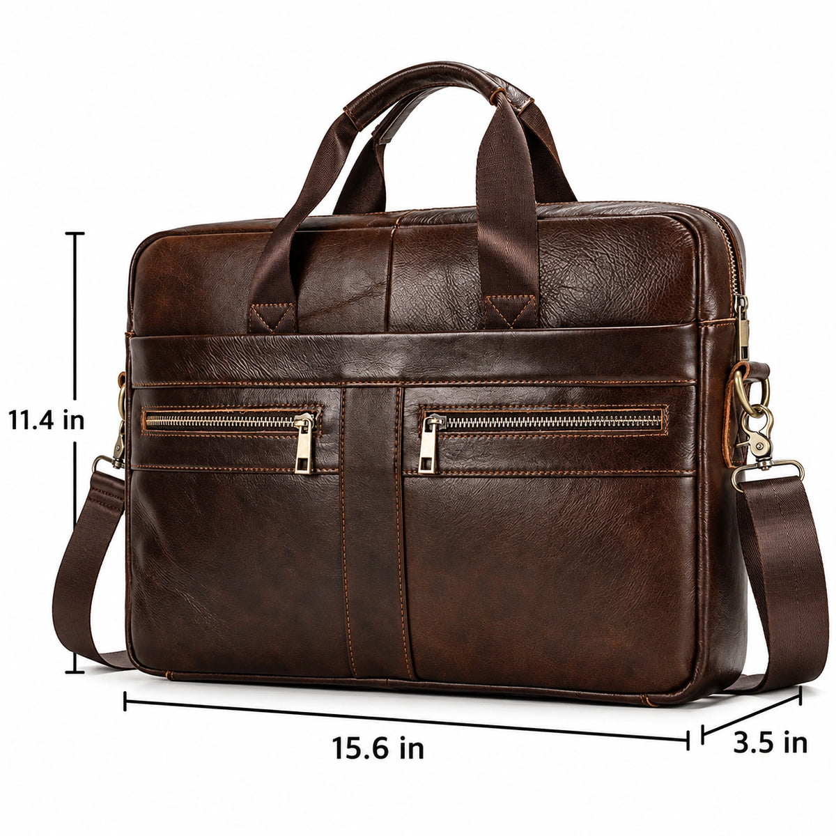 Men’s Leather Briefcase – 14 Inch Business Document Bag - Dark brown