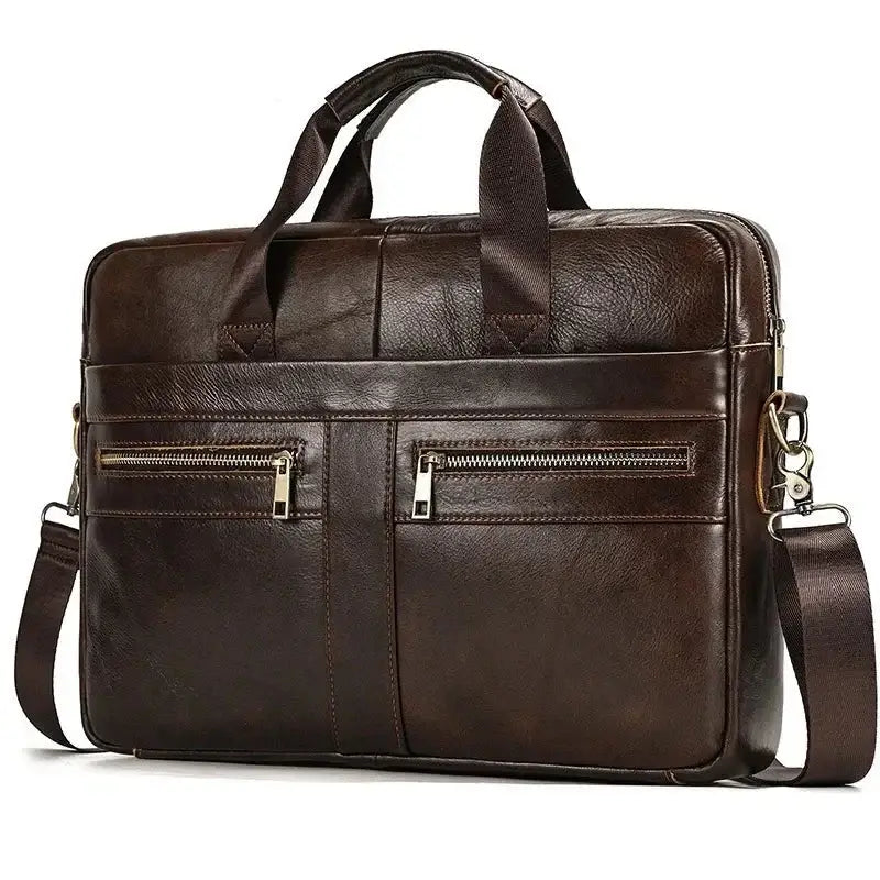 Men’s Leather Briefcase – 14 Inch Business Document Bag - Dark brown