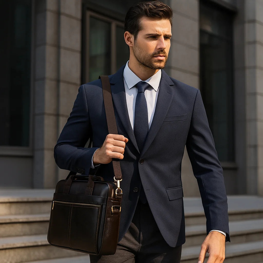 Men’s Leather Briefcase – 14 Inch Business Laptop Work Bag