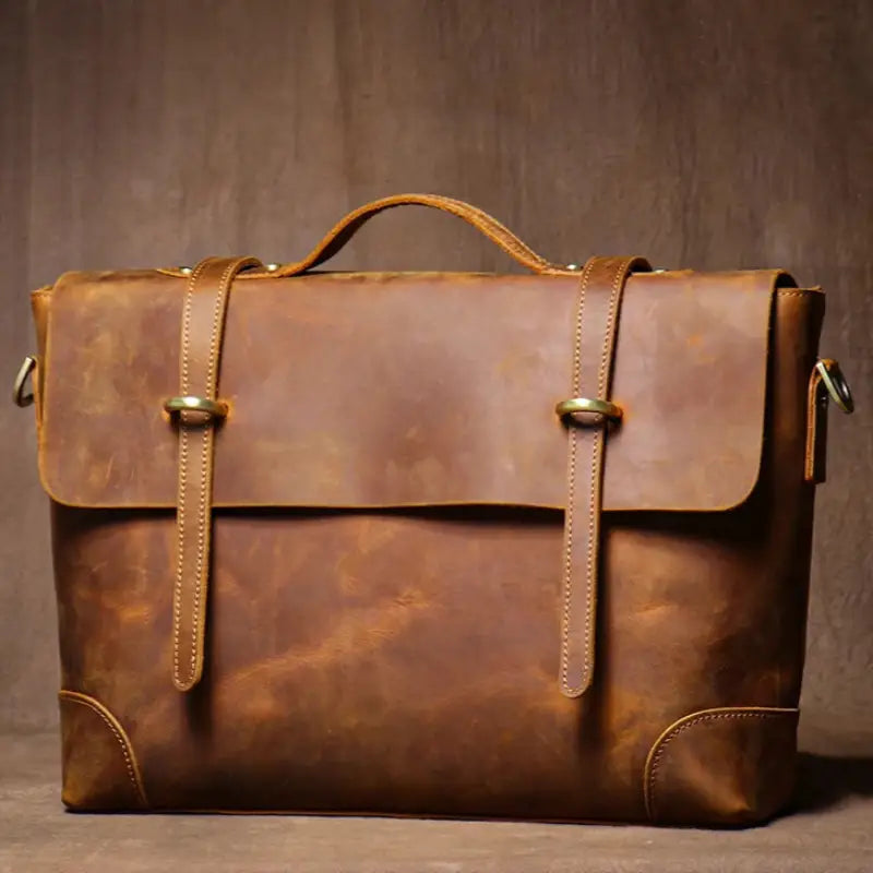 Men’s Leather Briefcase - 15’’ Laptop Flap Work Bag