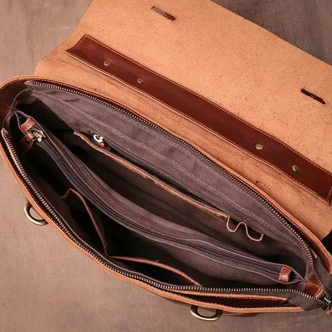 Men’s Leather Briefcase - 15’’ Laptop Flap Work Bag