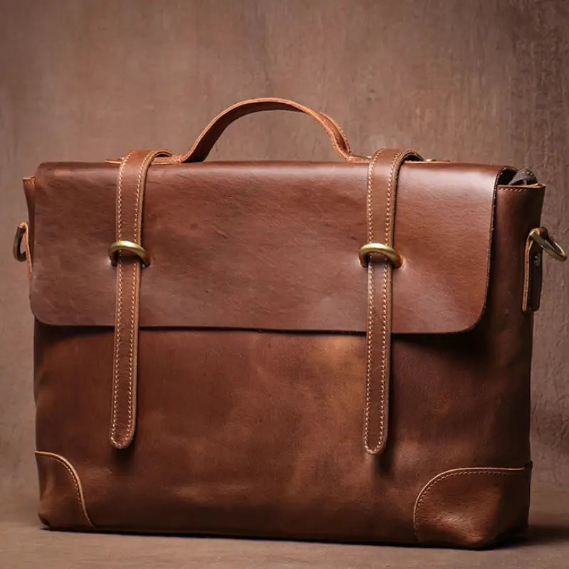 Men’s Leather Briefcase - 15’’ Laptop Flap Work Bag