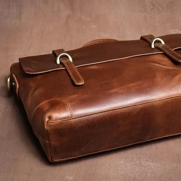 Men’s Leather Briefcase - 15’’ Laptop Flap Work Bag