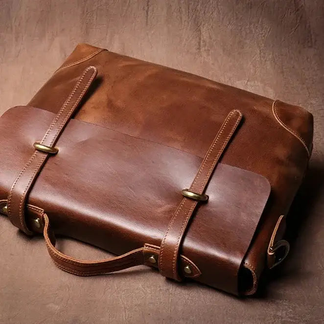 Men’s Leather Briefcase - 15’’ Laptop Flap Work Bag