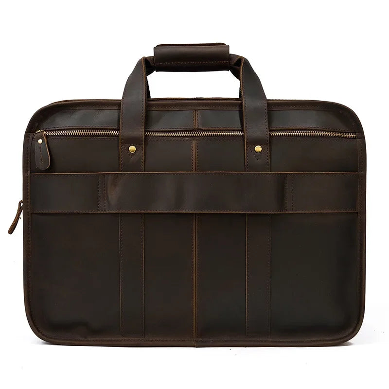 Men’s Leather Briefcase - 3-Compartment Crazy Horse Work Bag