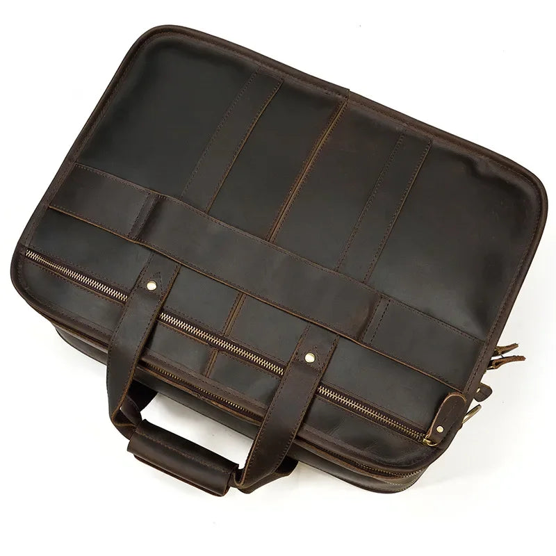 Men’s Leather Briefcase - 3-Compartment Crazy Horse Work Bag