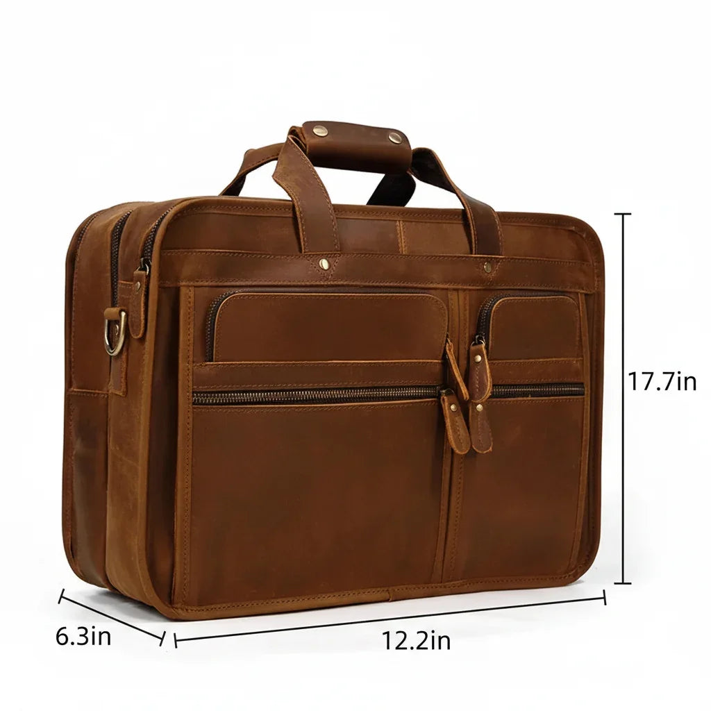 Men’s Leather Briefcase - 3-Compartment Crazy Horse Work Bag