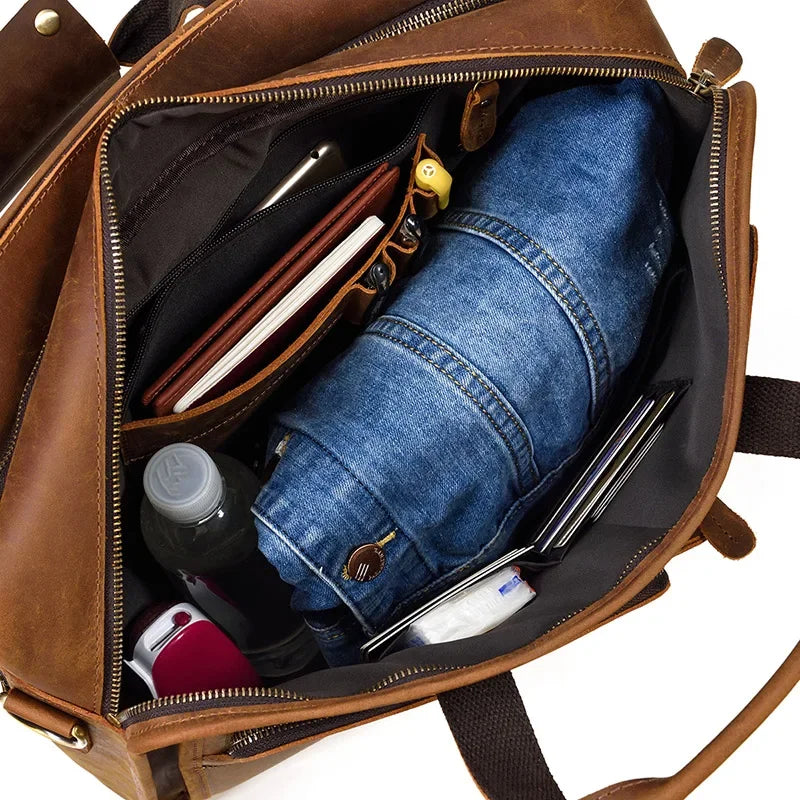 Men’s Leather Briefcase - 3-Compartment Crazy Horse Work Bag