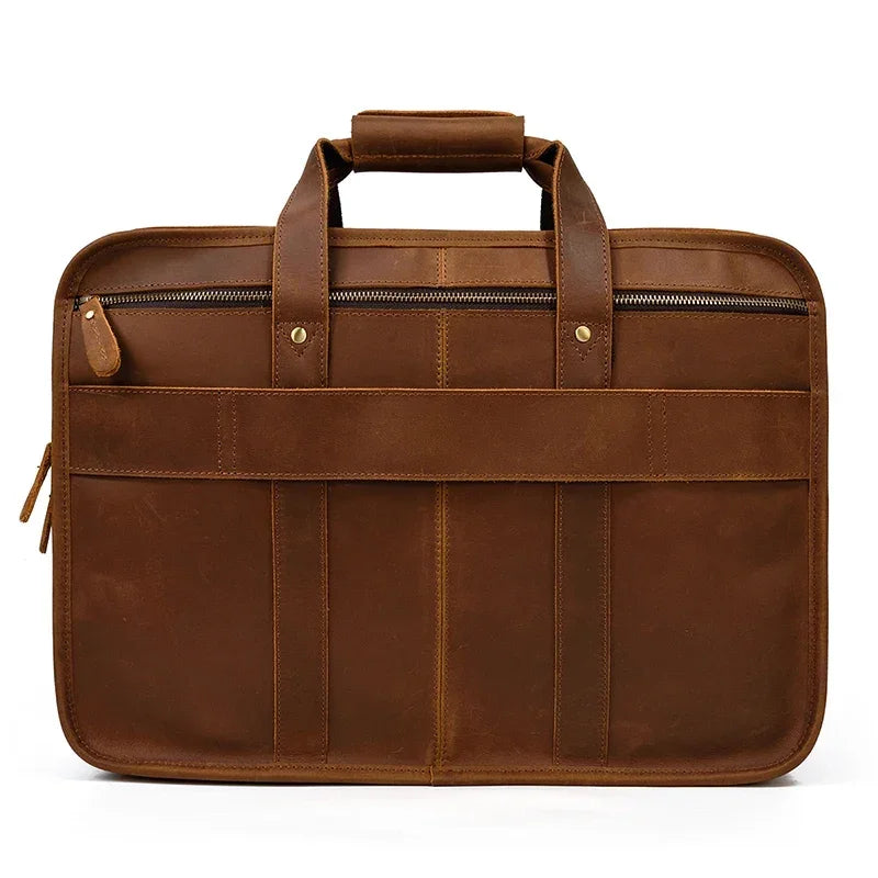 Men’s Leather Briefcase - 3-Compartment Crazy Horse Work Bag