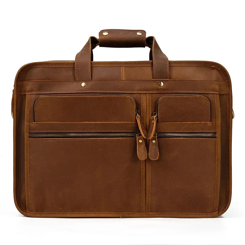 Men’s Leather Briefcase - 3-Compartment Crazy Horse Work Bag