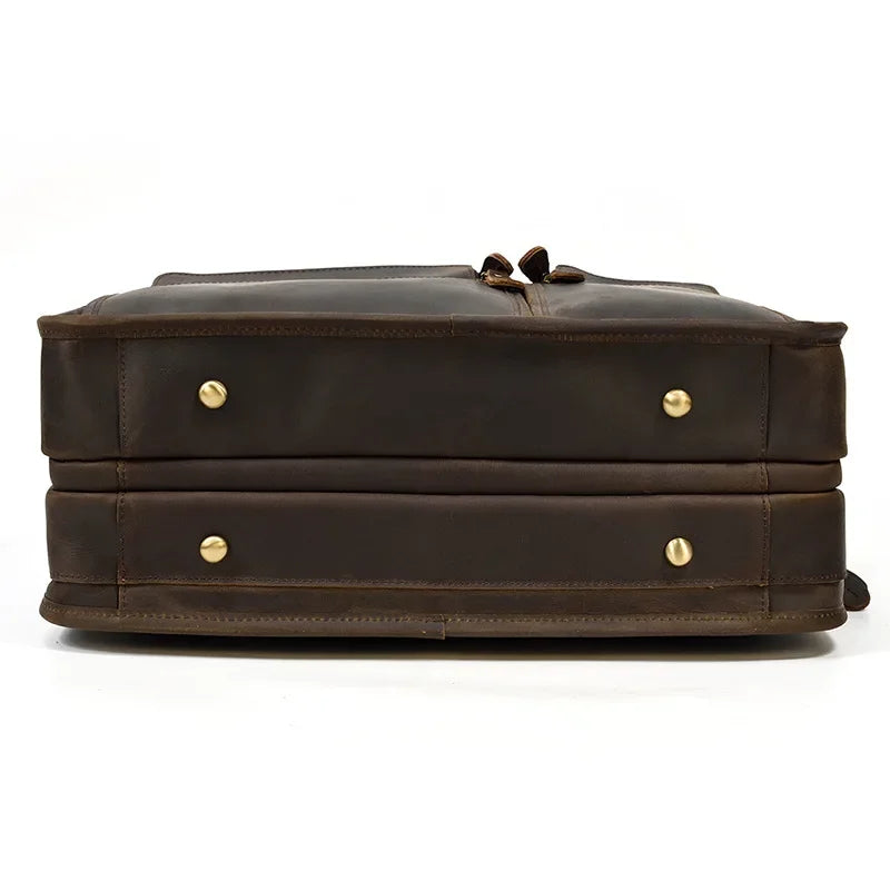 Men’s Leather Briefcase - 3-Compartment Crazy Horse Work Bag