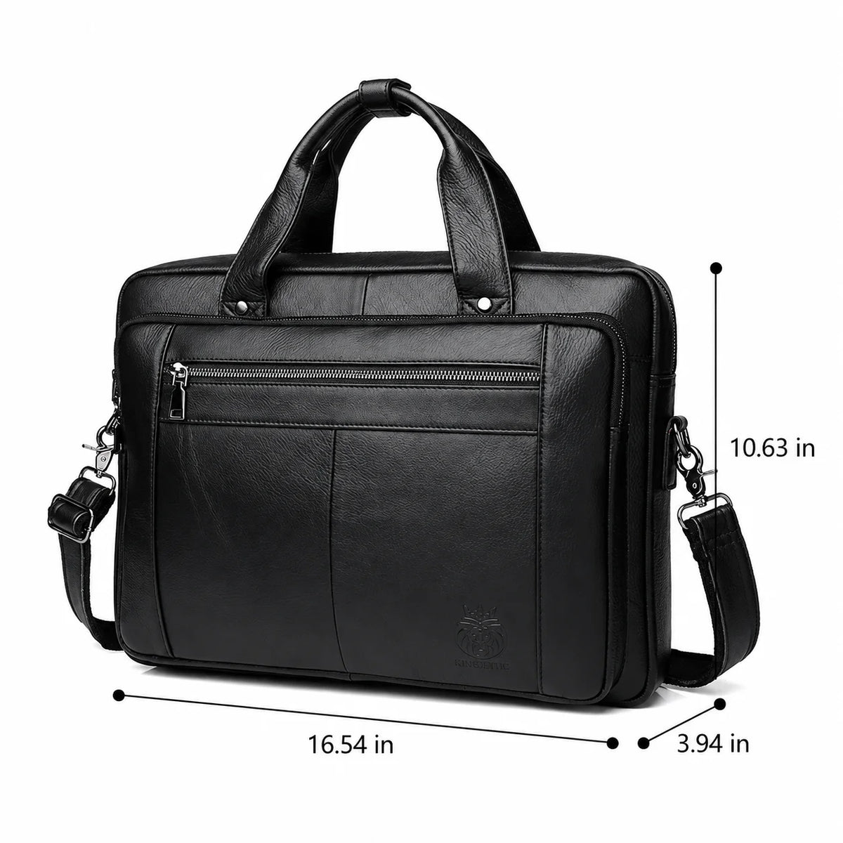 Men’s Black Leather Briefcase - Adjustable Strap 15-Inch Laptop Bag