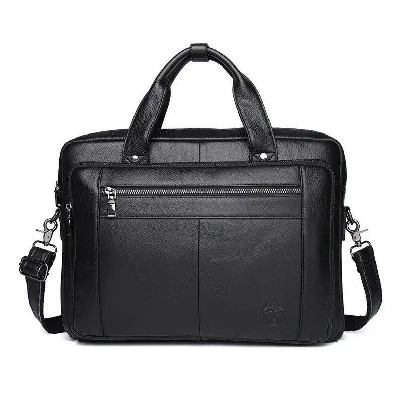 Men’s Black Leather Briefcase - Adjustable Strap 15-Inch Laptop Bag