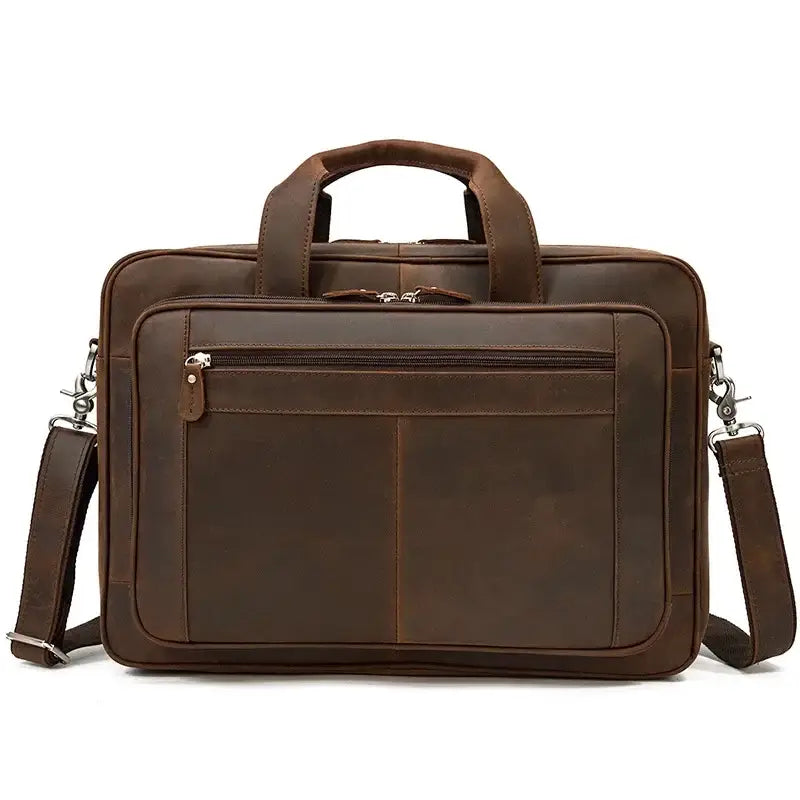Men’s Leather Briefcase – Brown Wide Format with Front Pocket 14 Inch