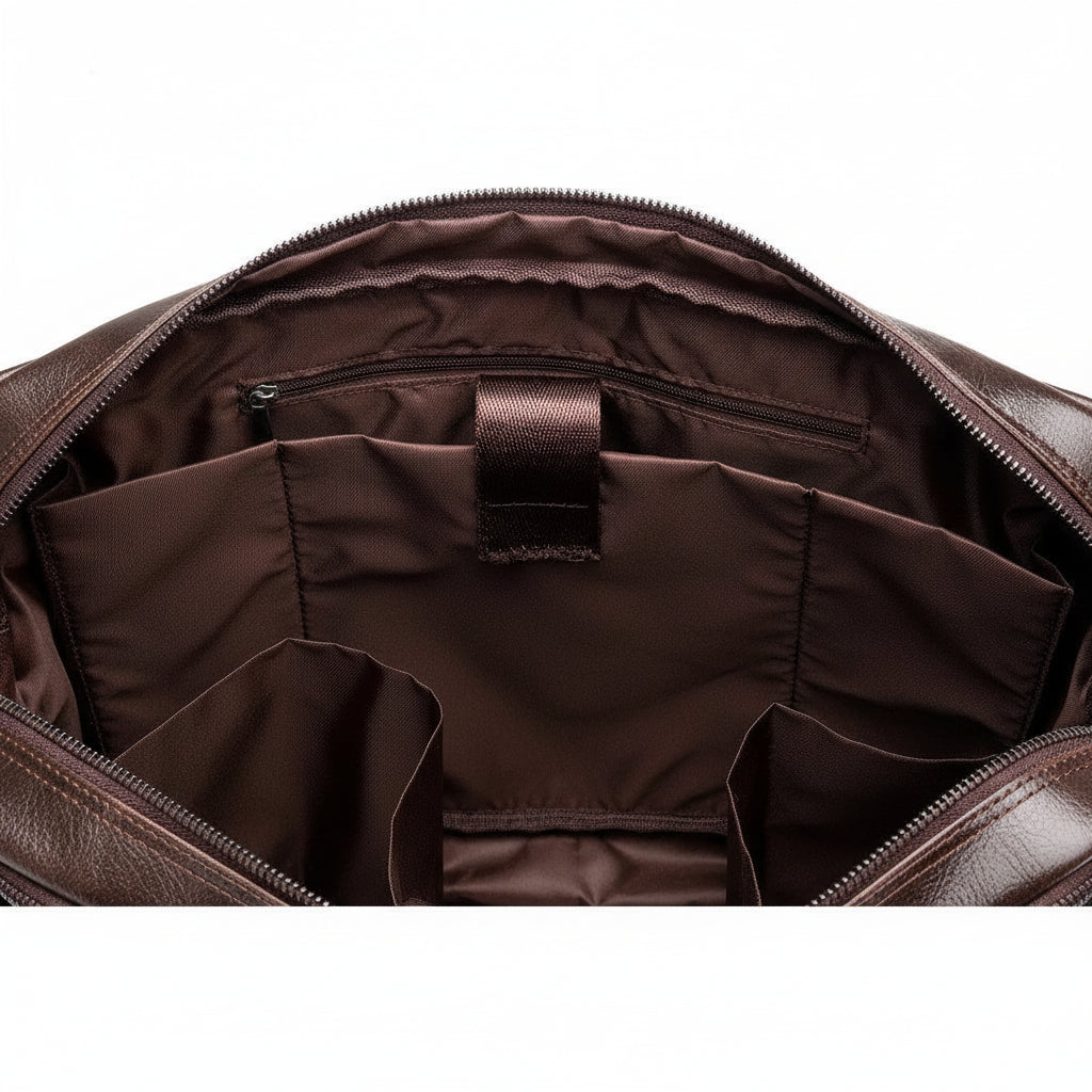 Men’s Leather Briefcase - Dual Buckle Flap Laptop Bag