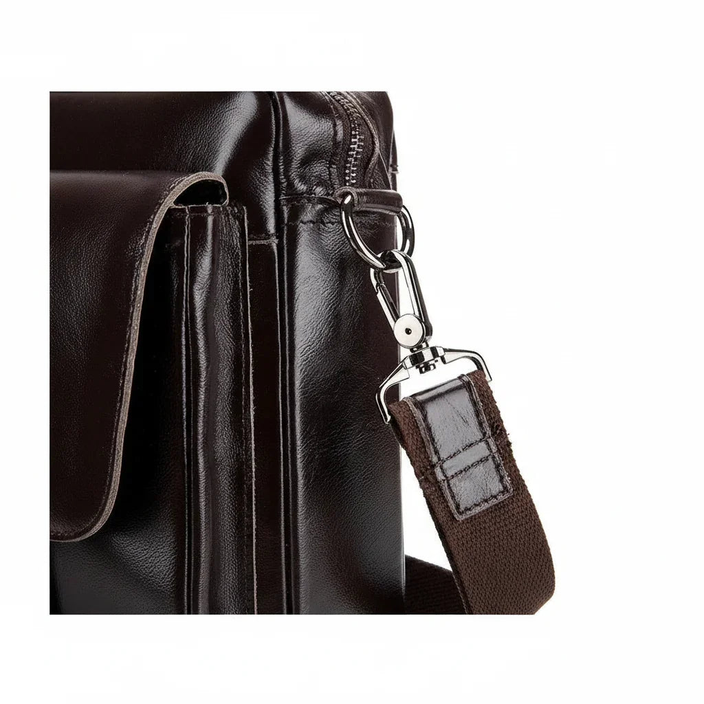 Men’s Leather Briefcase - Dual Buckle Flap Laptop Bag