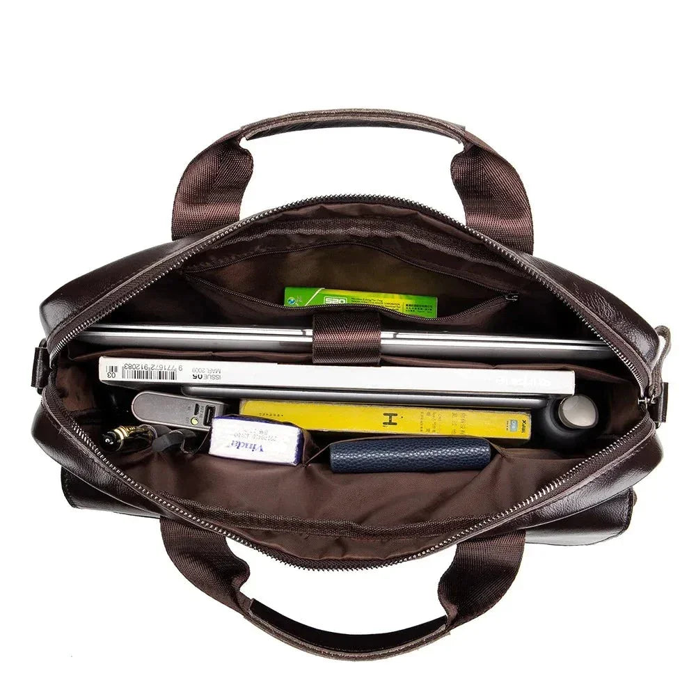 Men’s Leather Briefcase - Dual Buckle Flap Laptop Bag