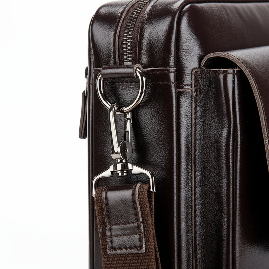 Men’s Leather Briefcase - Dual Buckle Flap Laptop Bag