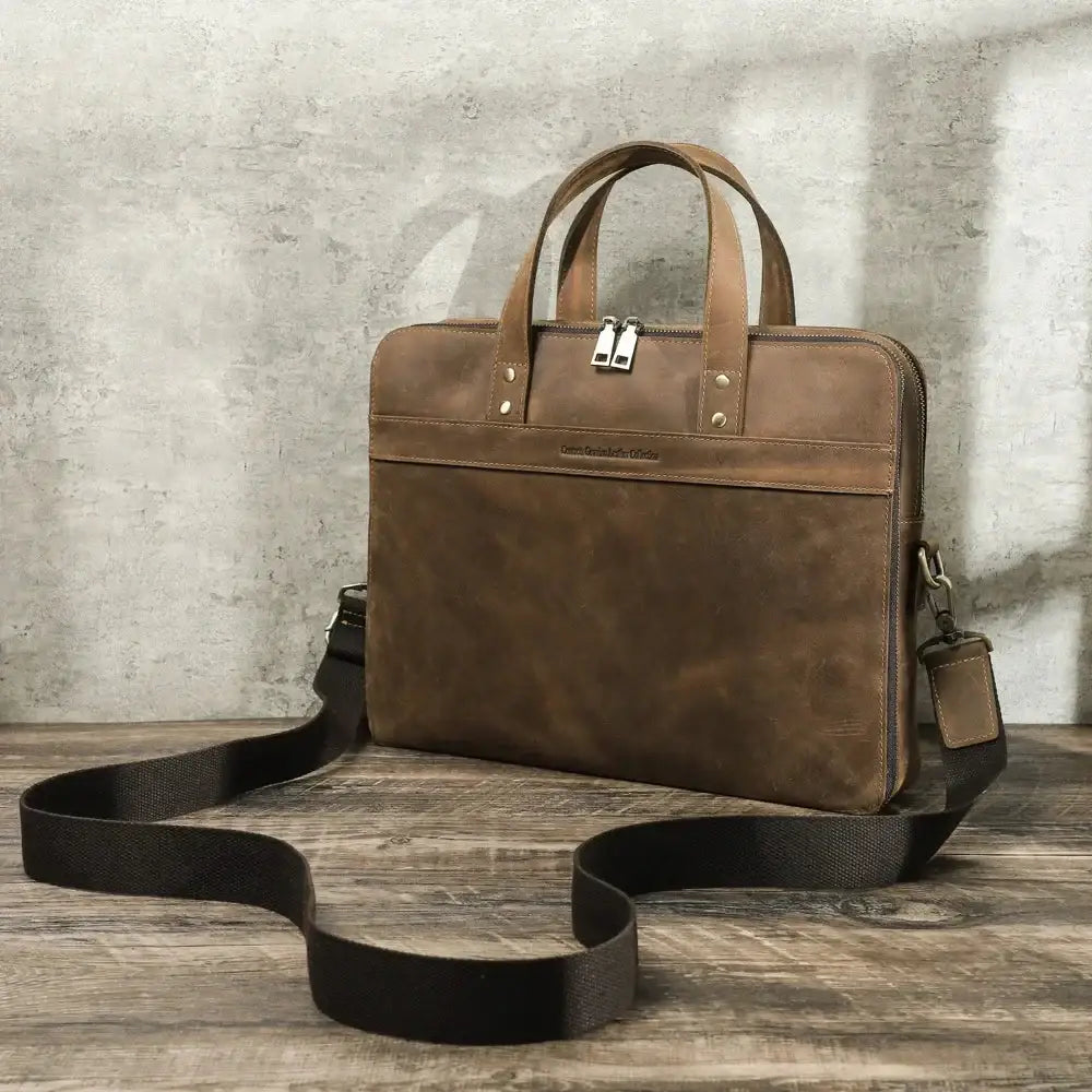 Men’s Leather Briefcase – Slim Crazy Horse 16’’ Laptop Bag