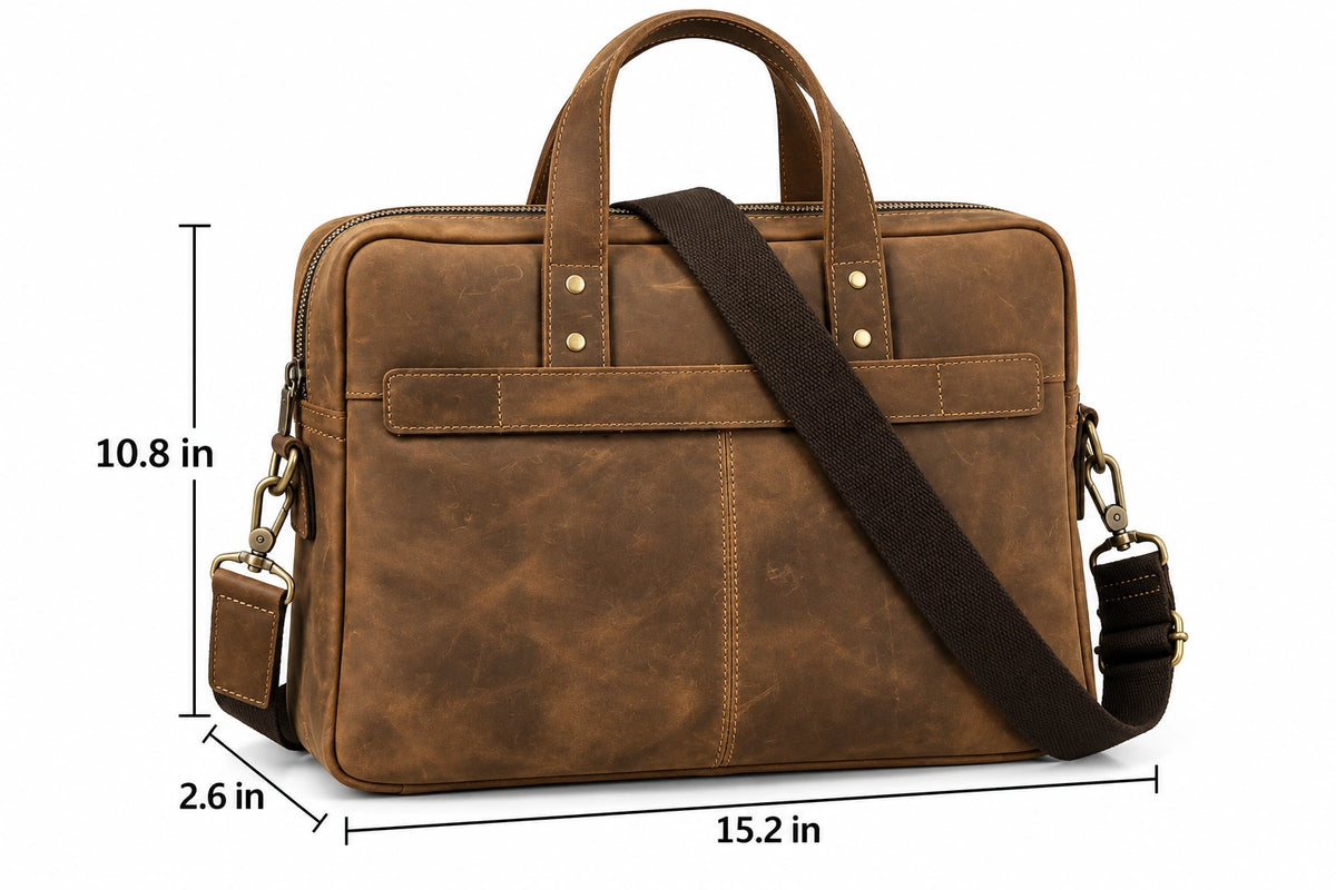 Men’s Leather Briefcase – Slim Crazy Horse 16’’ Laptop Bag