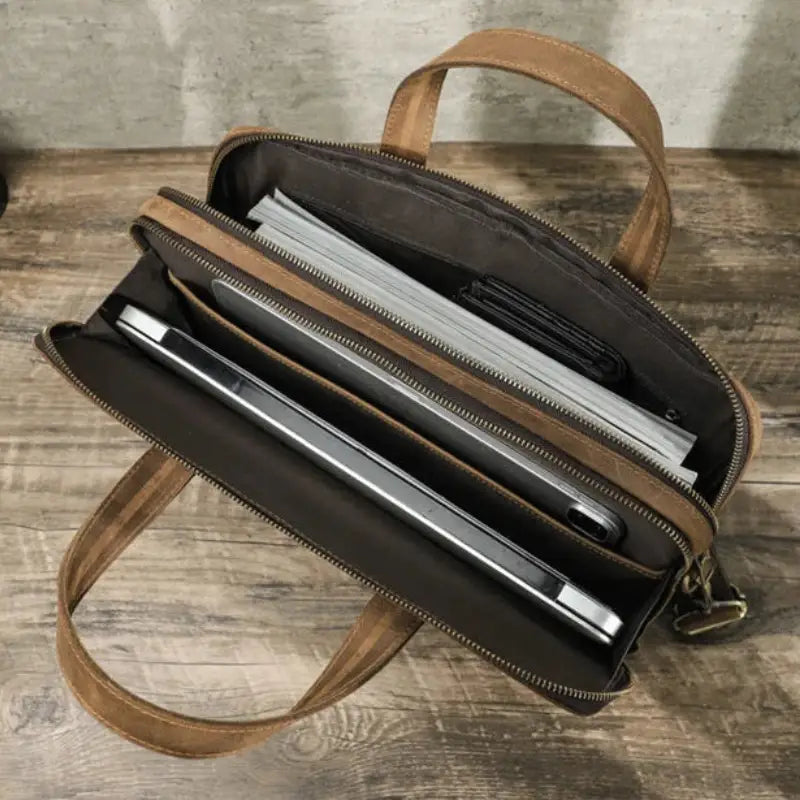 Men’s Leather Briefcase – Slim Crazy Horse 16’’ Laptop Bag