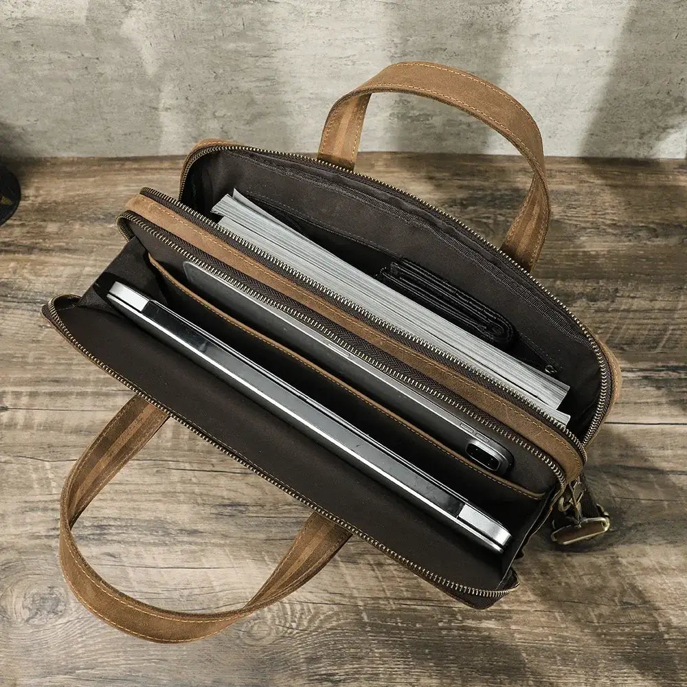 Men’s Leather Briefcase – Slim Crazy Horse 16’’ Laptop Bag