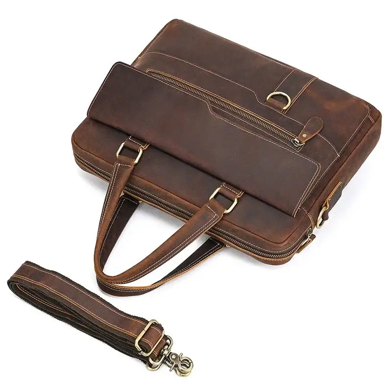Men’s Leather Briefcase - Slim Full-Grain Work Bag