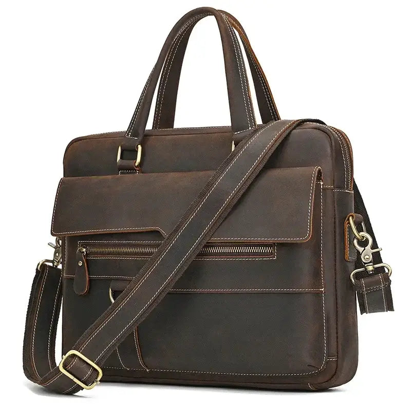 Men’s Leather Briefcase - Slim Full-Grain Work Bag