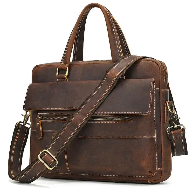 Men’s Leather Briefcase - Slim Full-Grain Work Bag