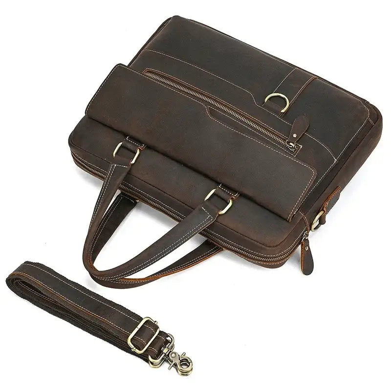 Men’s Leather Briefcase - Slim Full-Grain Work Bag