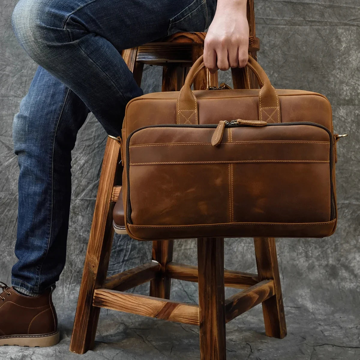 Men’s Leather Briefcase – Structured 15’’ Work Bag