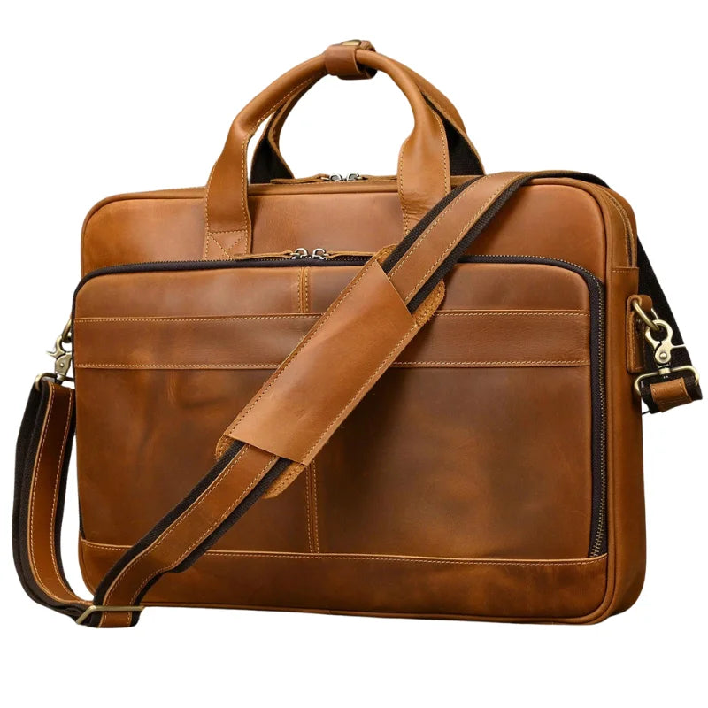 Men’s Leather Briefcase – Structured 15’’ Work Bag - Brown