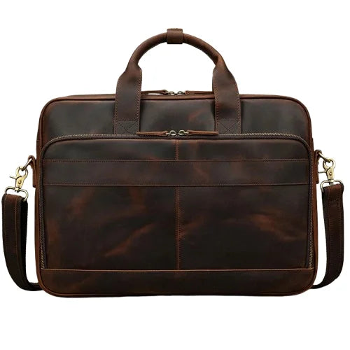 Men’s Leather Briefcase – Structured 15’’ Work Bag - Dark brown