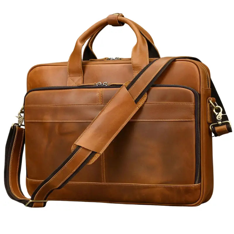 Men’s Leather Briefcase – Structured Leather Work Bag - Brown - Mens Briefcase