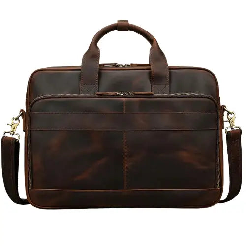 Men’s Leather Briefcase – Structured Leather Work Bag - Dark brown - Mens Briefcase