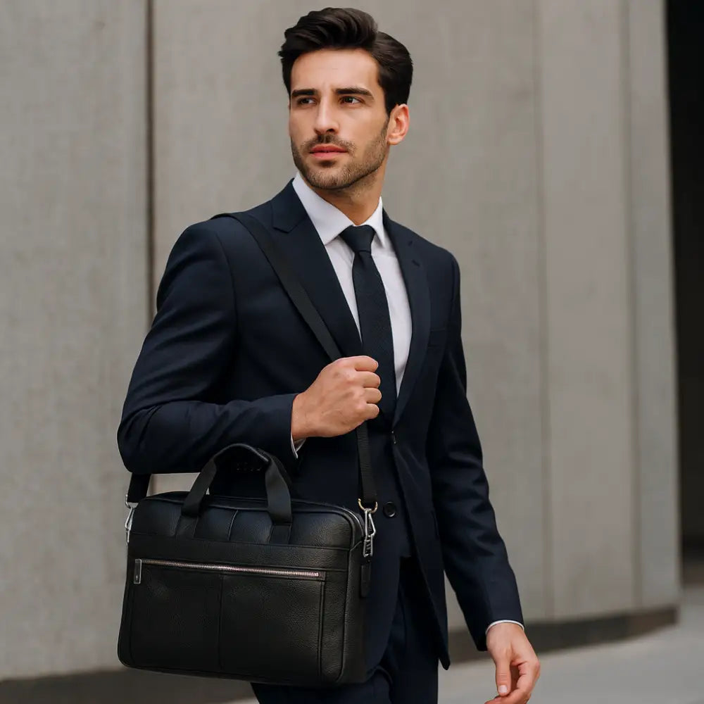 Men’s Leather Business Briefcase – Structured Work Laptop Bag