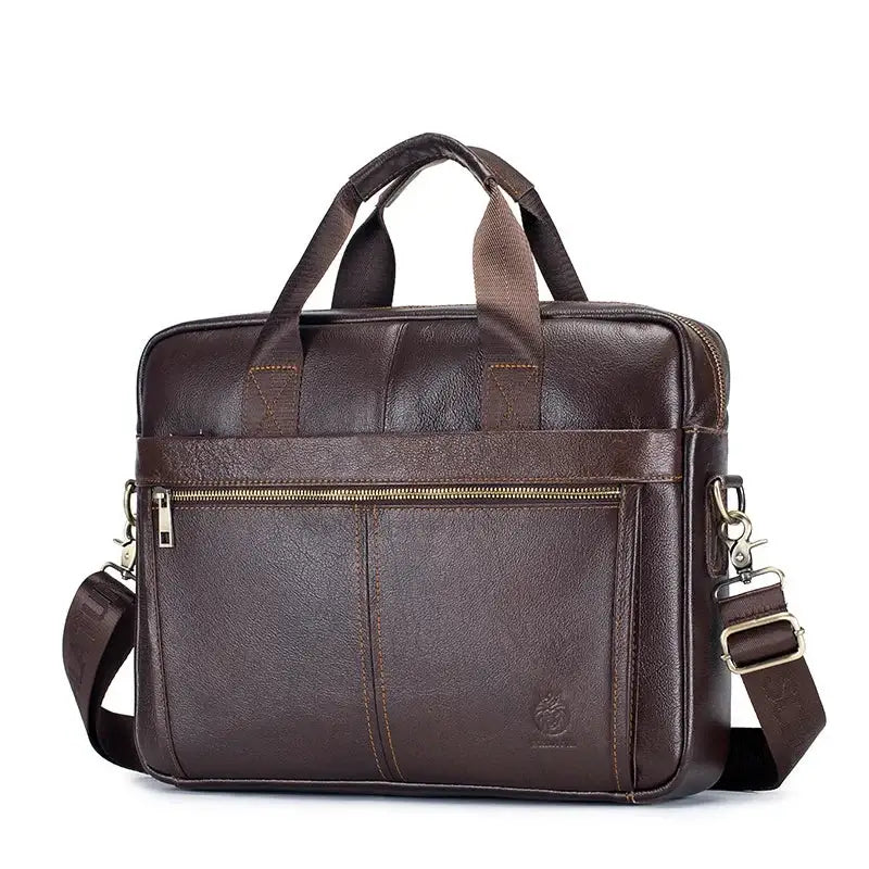 Men’s Leather Business Briefcase – Structured Work Laptop Bag - Dark brown
