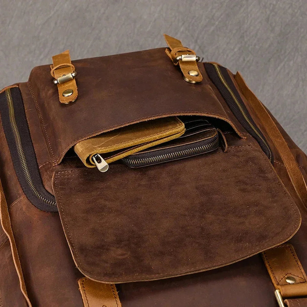 Men’s Leather Camera Backpack - Crazy Horse DSLR & Laptop Bag