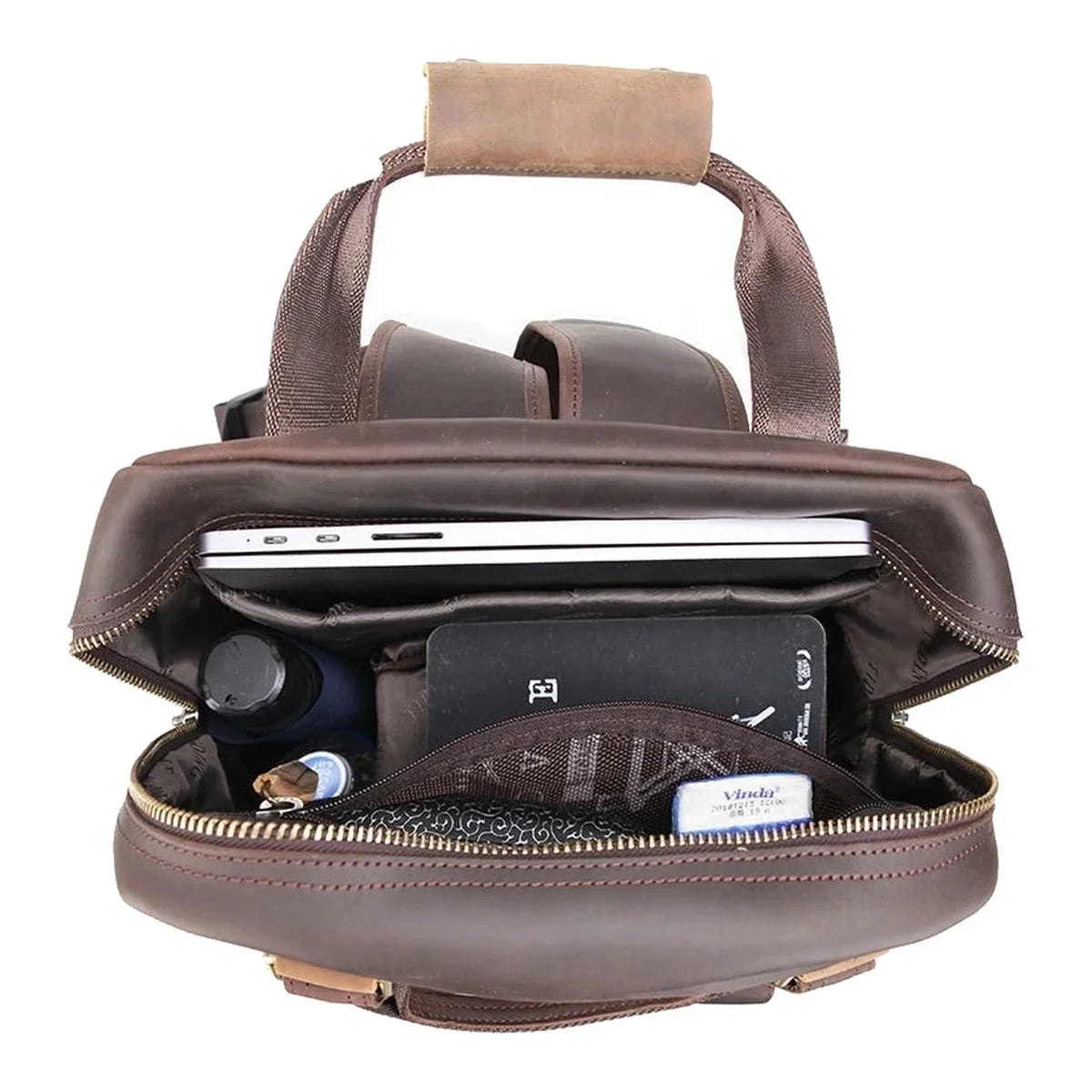 Men’s Leather Camera Backpack - Crazy Horse DSLR & Laptop Bag