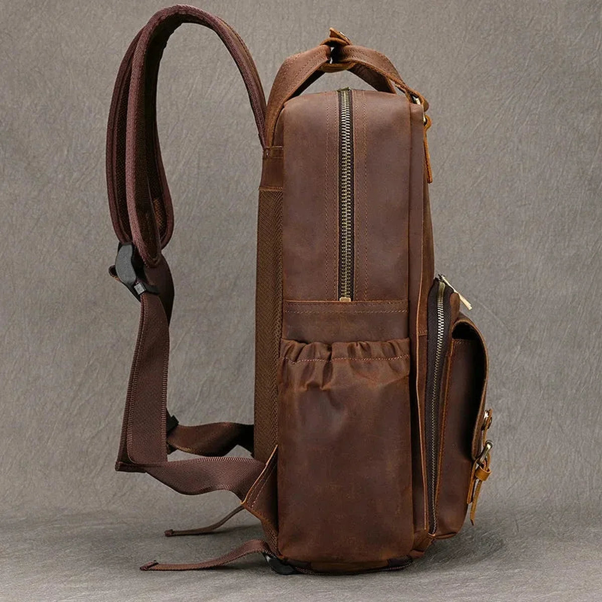 Men’s Leather Camera Backpack - Crazy Horse DSLR & Laptop Bag