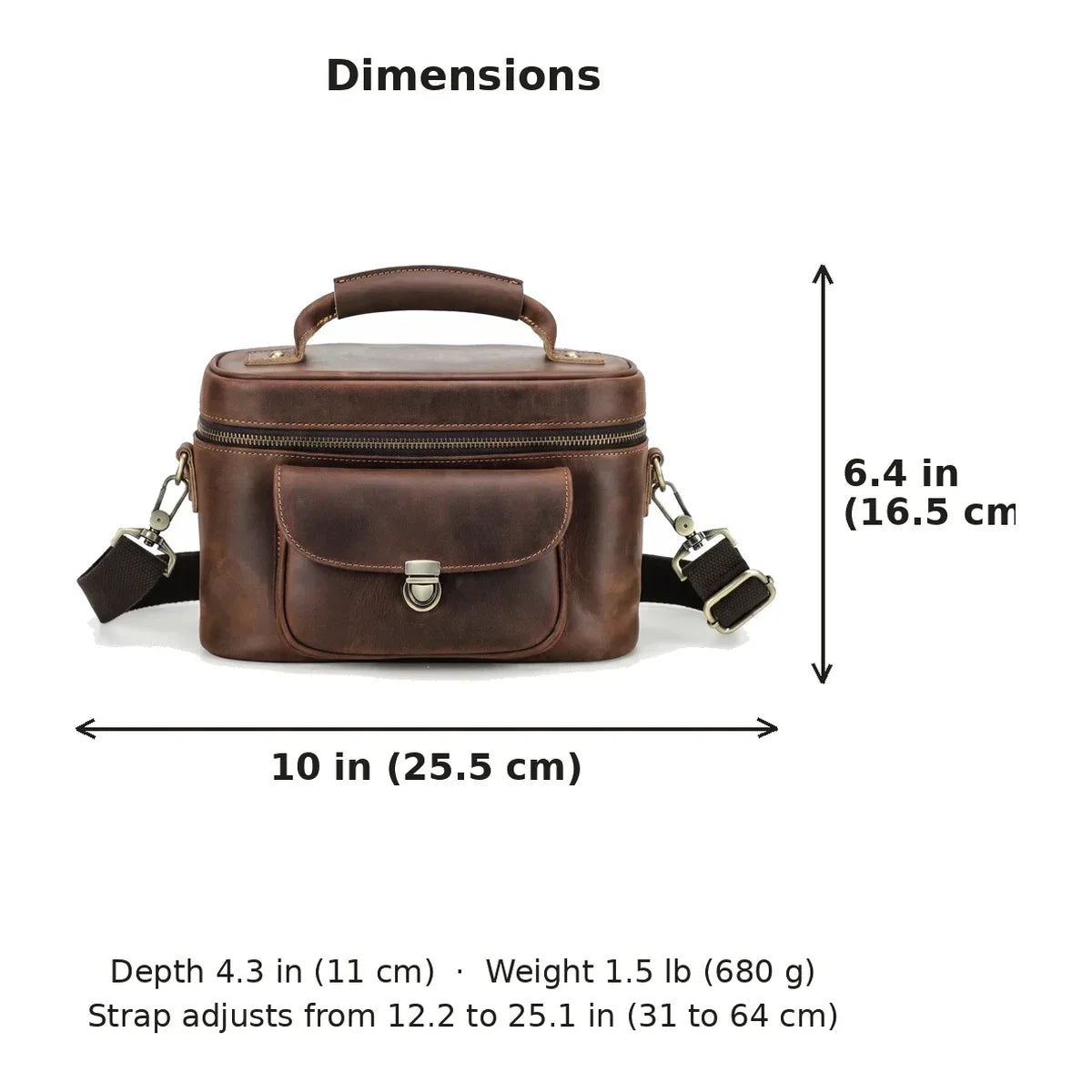 Men’s Leather Camera Bag - Crazy Horse Top Handle Crossbody Case - Dark Brown