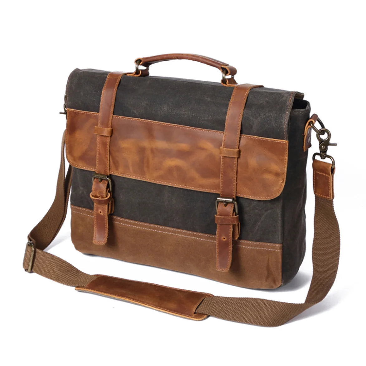 Men’s Leather Canvas Messenger Bag – Vintage Laptop Carry