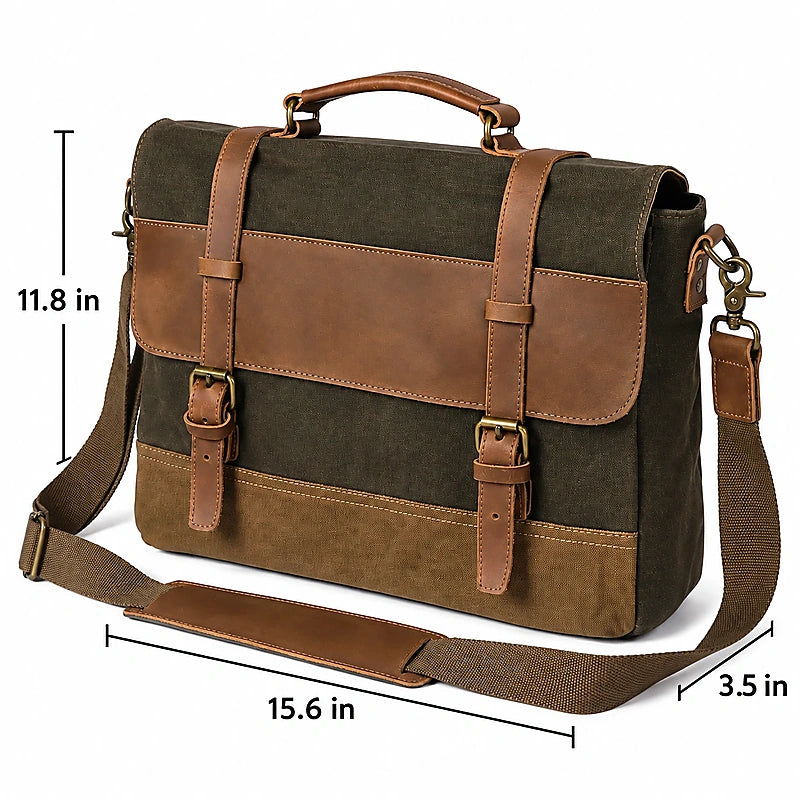 Men’s Leather Canvas Messenger Bag – Vintage Laptop Carry