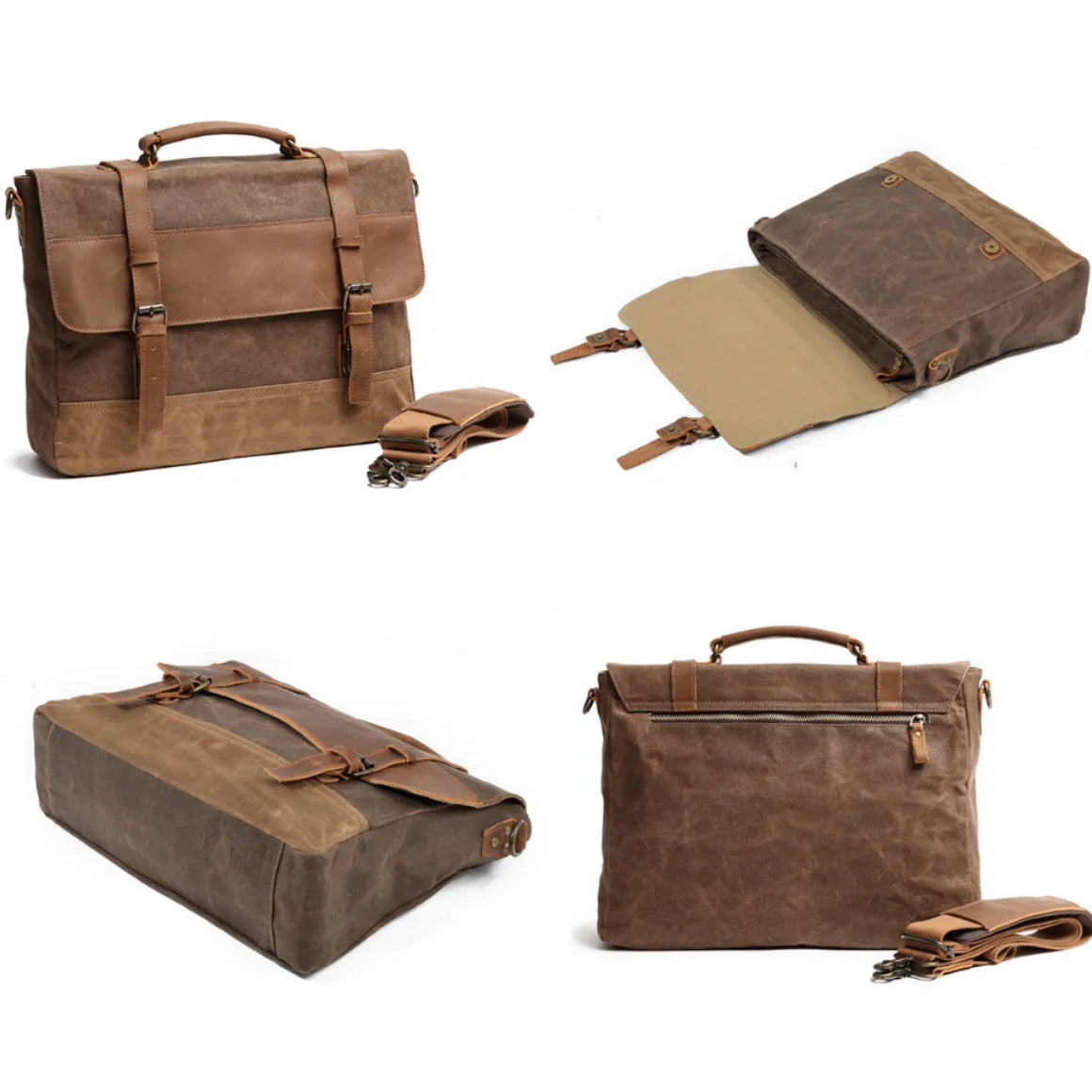 Men’s Leather Canvas Messenger Bag – Vintage Laptop Carry