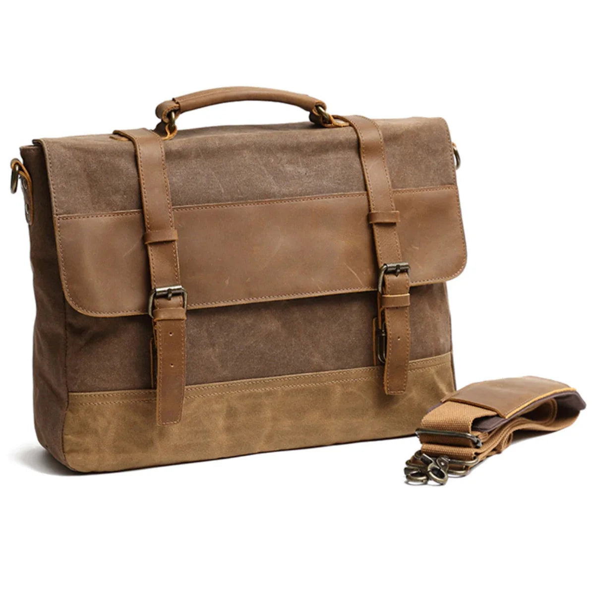 Men’s Leather Canvas Messenger Bag – Vintage Laptop Carry