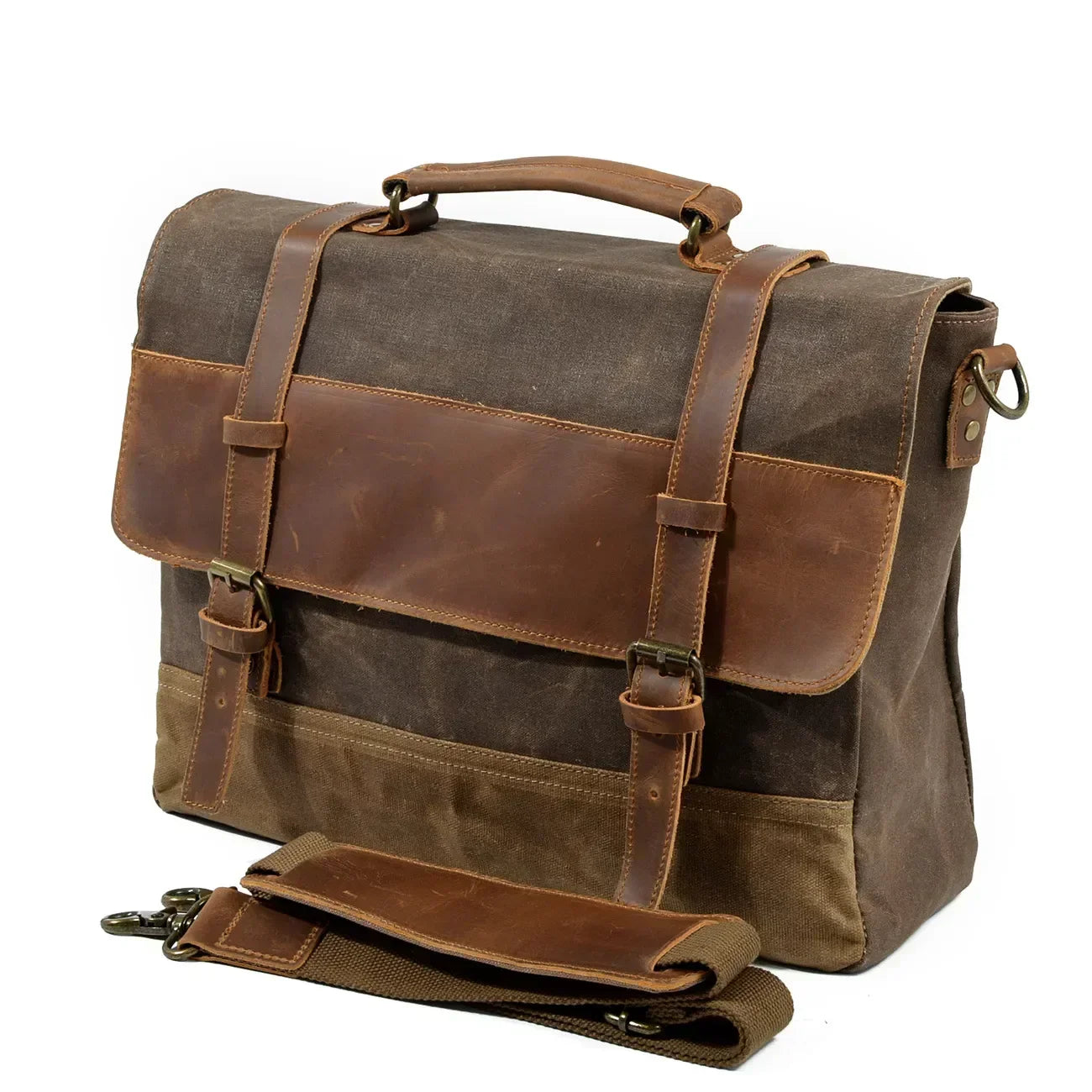 Men’s Leather Canvas Messenger Bag – Vintage Laptop Carry