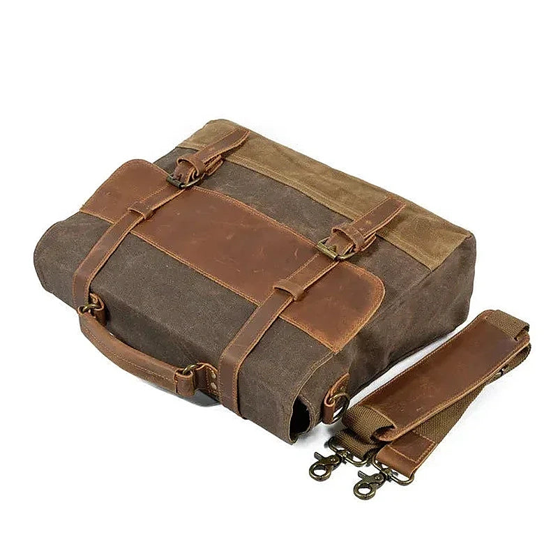 Men’s Leather Canvas Messenger Bag – Vintage Laptop Carry
