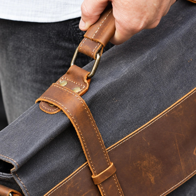 Men’s Leather Canvas Messenger Bag – Vintage Laptop Carry