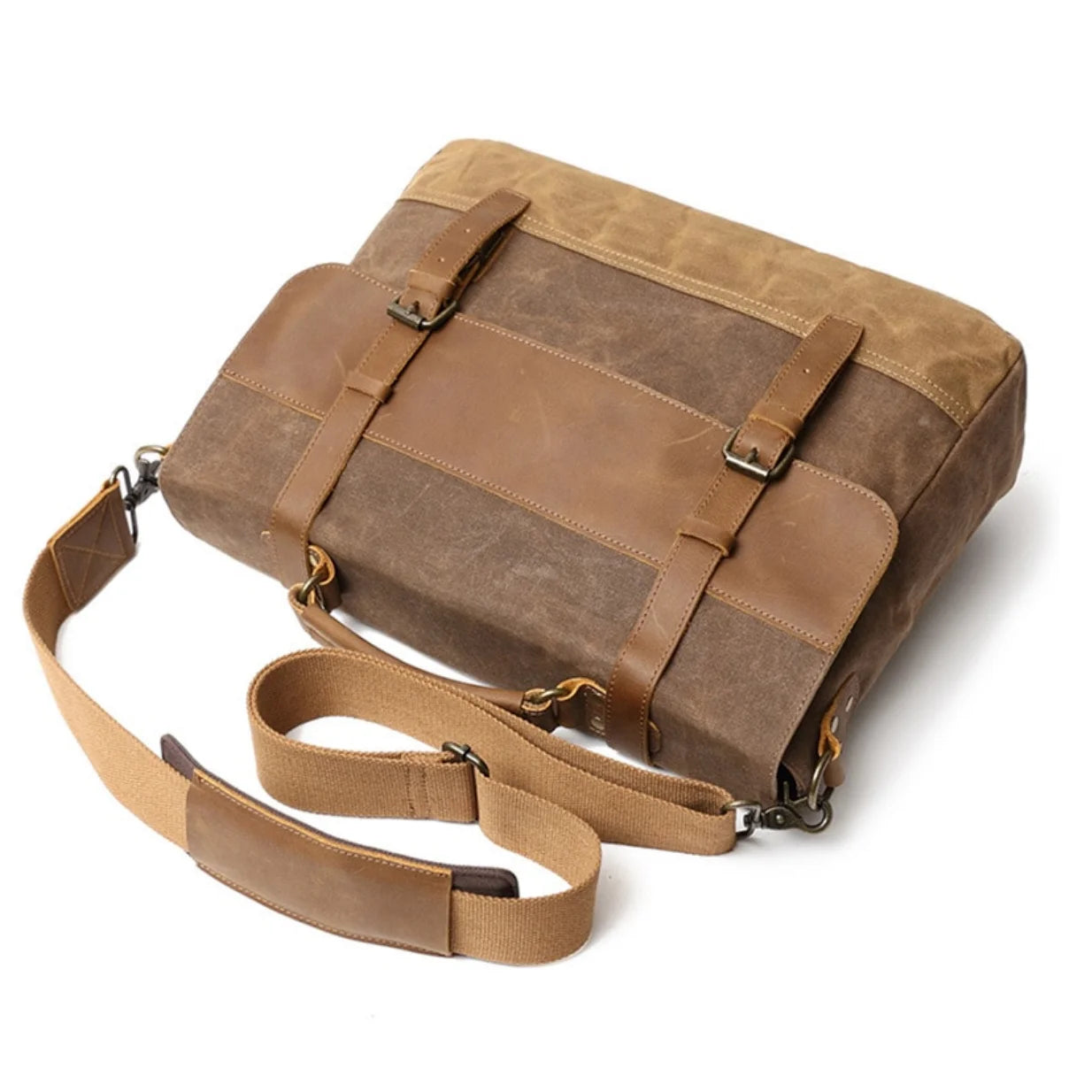 Men’s Leather Canvas Messenger Bag – Vintage Laptop Carry